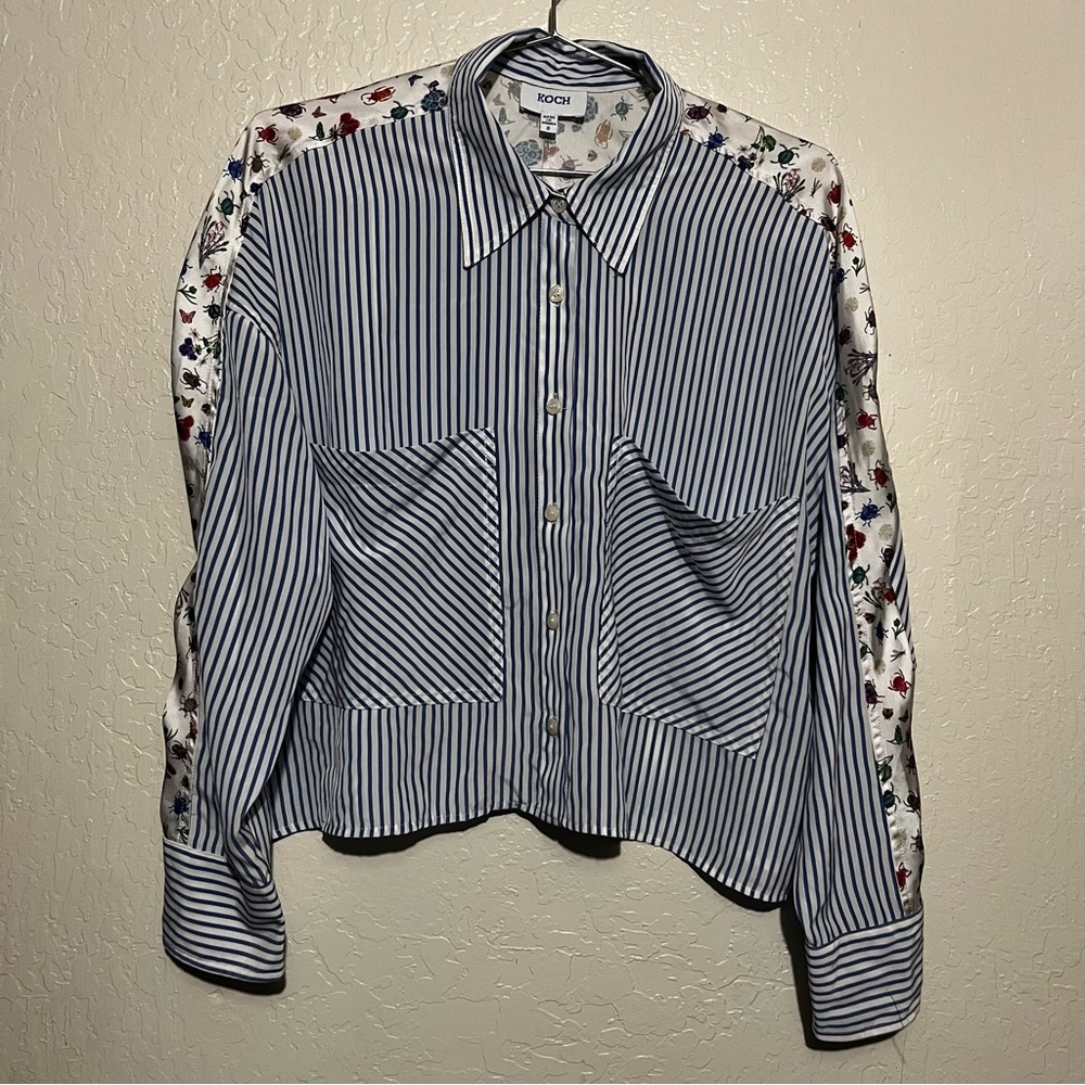 Iconic Blue Striped Floral Sleeve Shirt